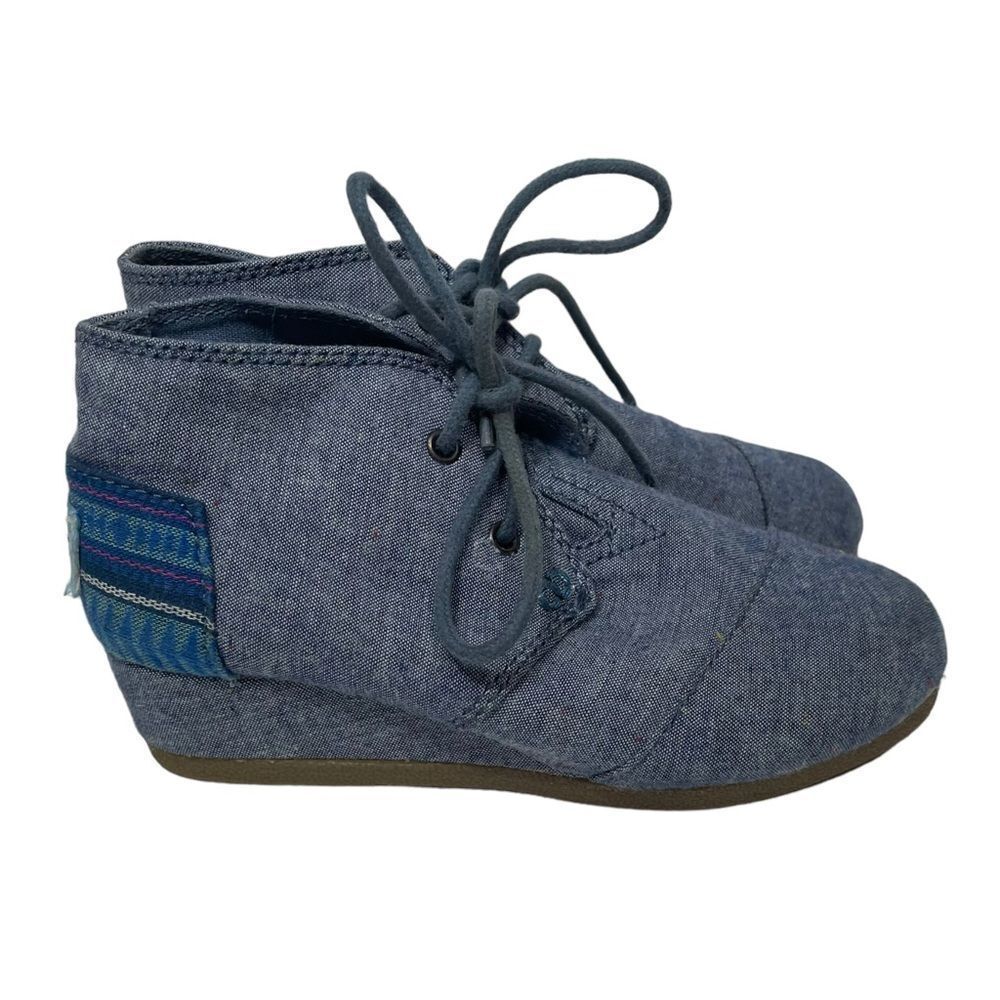 Toms Denim Look Lace Up Wedge Booties